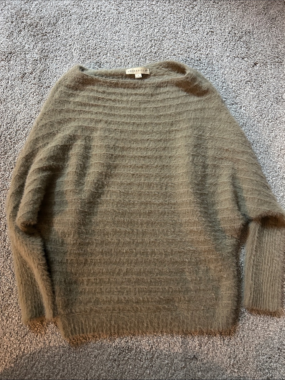 lovestitch Olive Fuzzy Crewneck Sweater